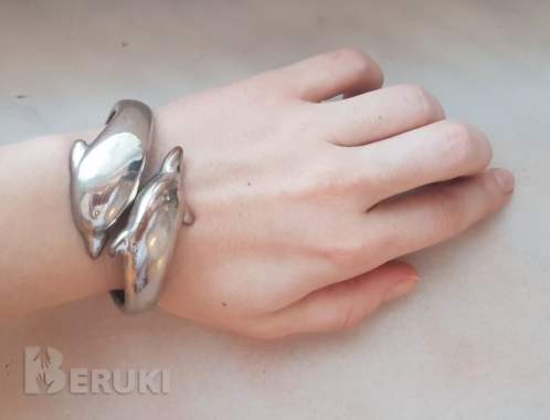 Винтажный браслет-клампер дельфины 6