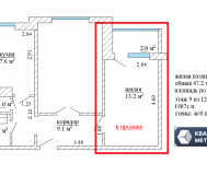 9/20 доли в 2к квартире около метро по ул. Бурдейного