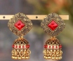 Индийские серьги-джумки золотисто-красные