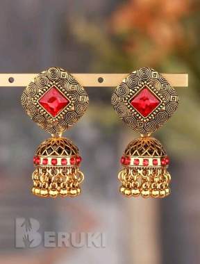 Индийские серьги-джумки золотисто-красные 0