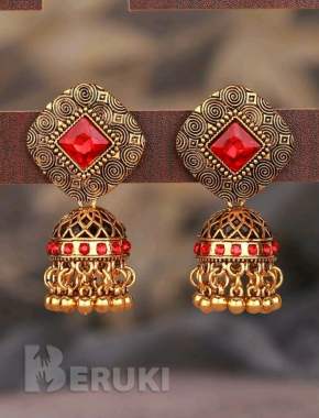 Индийские серьги-джумки золотисто-красные 1