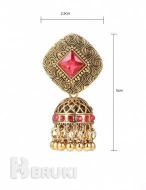 Индийские серьги-джумки золотисто-красные 3