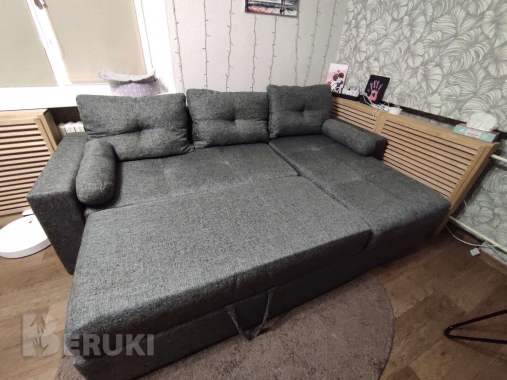 Диван угловой ( серый, ткань рогожка) 1