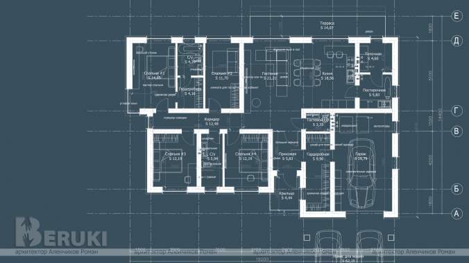 Проект дома с 4 спальнями и гаражом, архитектор 1