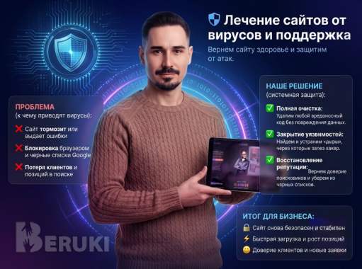 Лечение сайтов от вирусов и поддержка сайтов