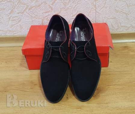 Мужские полуботинки туфли дерби чёрные, велюр, размер 39-40 2