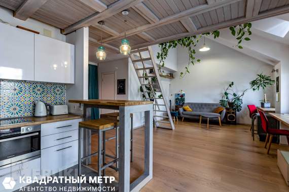 Просторная квартира-студия с мансардными окнами. 1