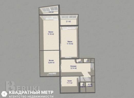 3-комнатная квартира на проспекте любимова, метро «петровщина» 19