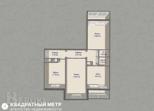 Просторная 3- комнатной квартира в двух остановках от метро «спортивная» 11