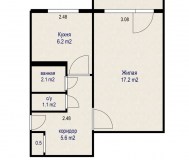 1-комнатная квартира, ул. Ауэзова