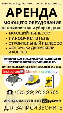 Аренда моющего пылесоса, пароочиститель, фен-сушка 9