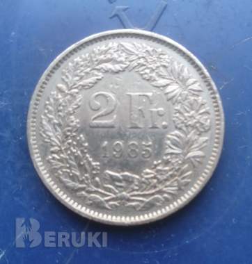 Монета в два франка 1985 г 0