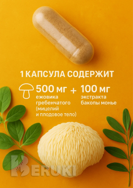 Ежовик гребенчатый мицелий 500мг и бакопа монье 100мг 3