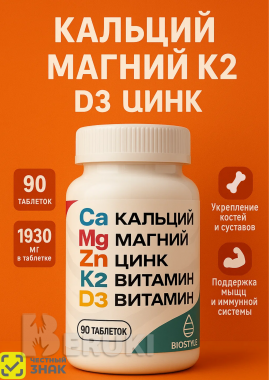 Кальций магний цинк д3 к2 90 табл. 0