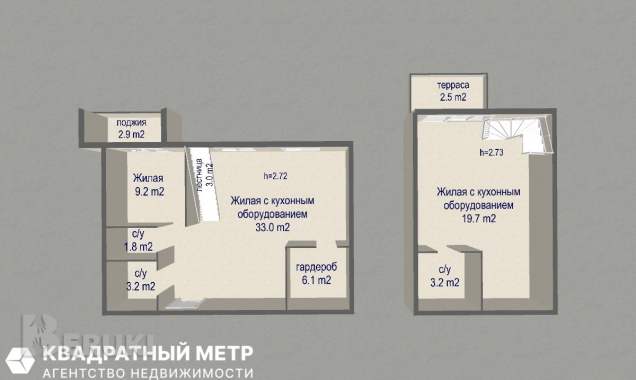 3-комнатная квартира в новой боровой в 2 уровня. 21