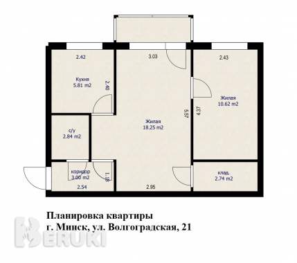 2-комнатная квартира по адресу ул. Волгоградская 12
