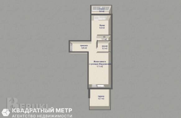 2-комнатная квартира 43. 9м2 с собственной террасой в «новой боровой», небесная 2 19