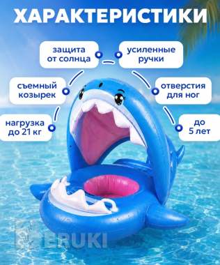 Круг надувной детский 1-5 лет с навесом от солнца 7