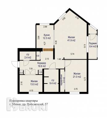 Продается 3-к квартира 131,6 м2 с видом на парк победы 17