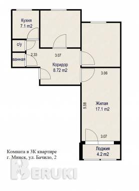 Продается комната с лоджией по ул. Бачило 8