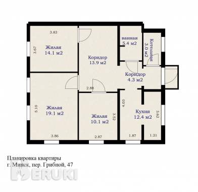 3-комнатная квартира на грибном переулке с участком 16