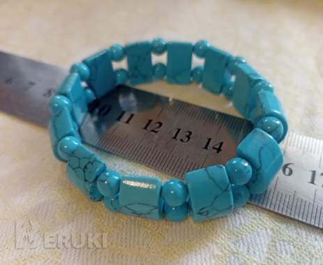 Браслет бусы на резинке бирюза 5,5 на 2 см 3