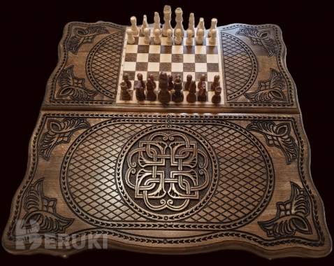 Подарочный набор нарды и шахматы ручной работы 11