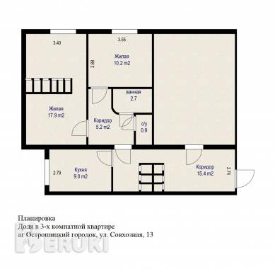 Продаётся доля - 2 комнаты в 3-х комнатной квартире. 30