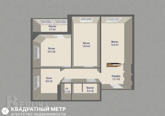 Продается просторная 3-комнатная квартира 24