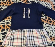 Платье сине-бежевое, юбка в клетку, новое без бирки на 3-5лет.